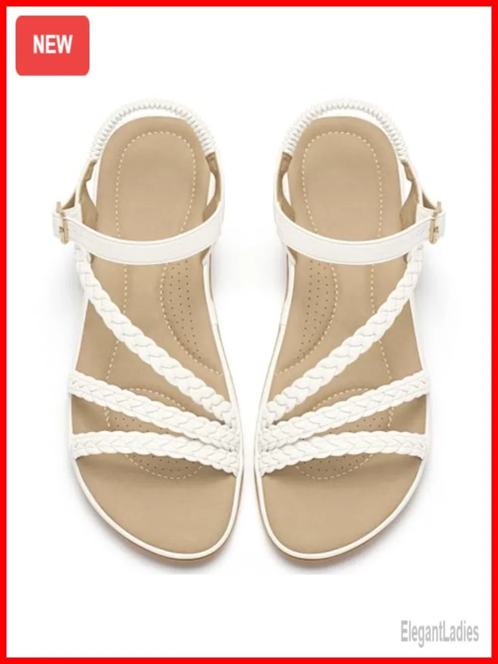 Womens Flat Sandals with Woven Cross PU Leather Strappy Ankle Strap Adjustable